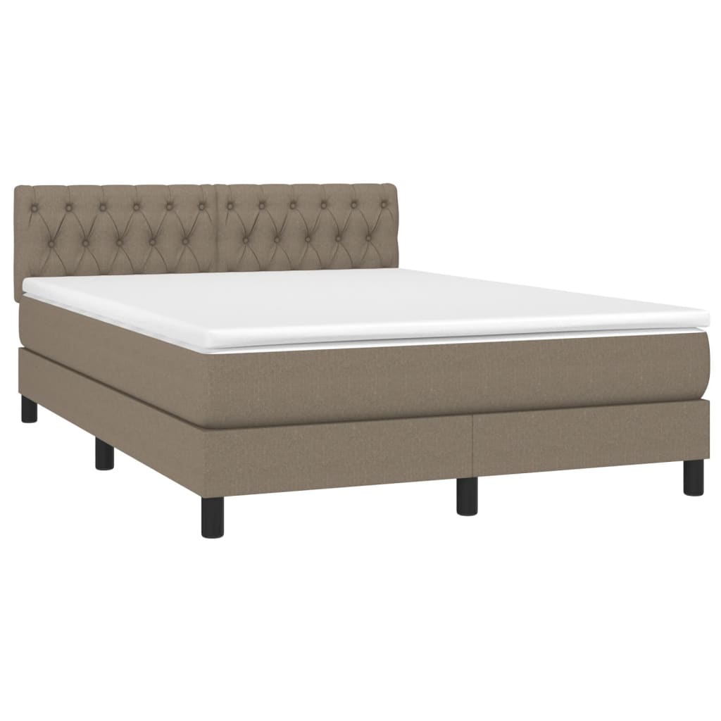 vidaXL Κρεβάτι Boxspring με Στρώμα & LED Taupe 140x190 εκ. Υφασμάτινο