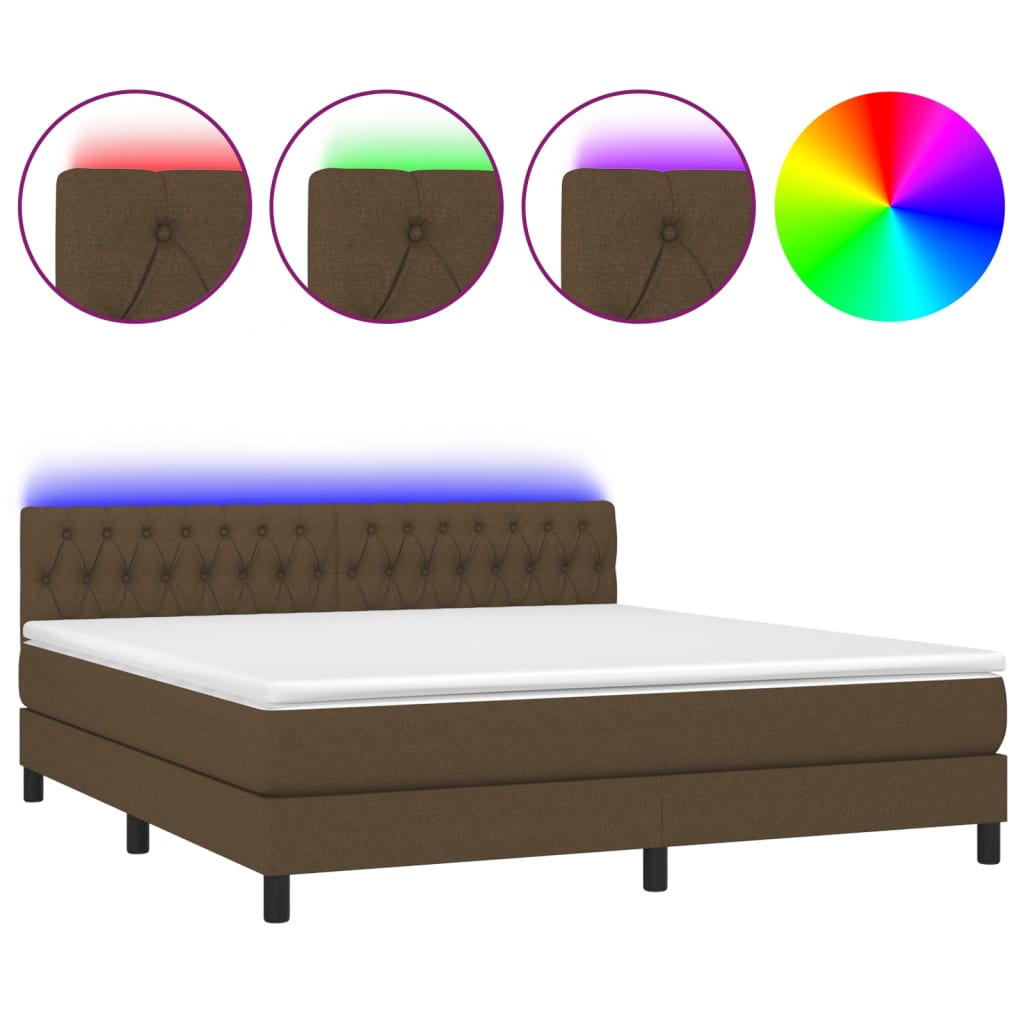 vidaXL Κρεβάτι Boxspring με Στρώμα & LED Σκ.Καφέ 160x200 εκ Υφασμάτινο