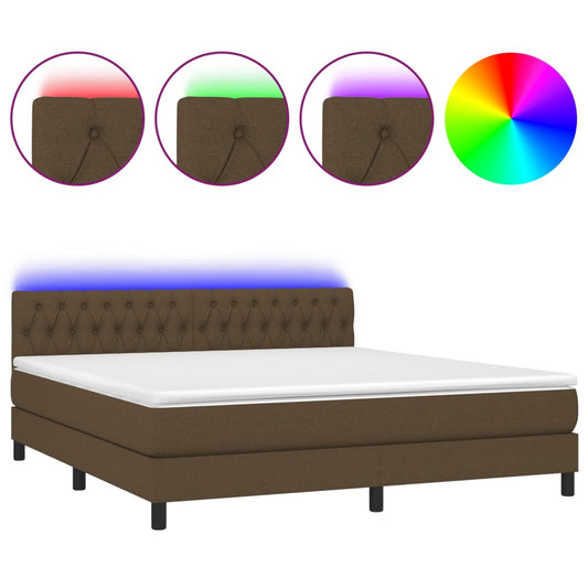 vidaXL Κρεβάτι Boxspring με Στρώμα & LED Σκ.Καφέ 160x200 εκ Υφασμάτινο