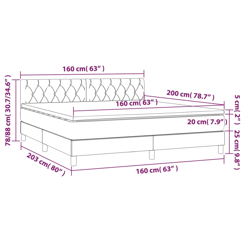 vidaXL Κρεβάτι Boxspring με Στρώμα & LED Μπλε 160x200 εκ. Υφασμάτινο