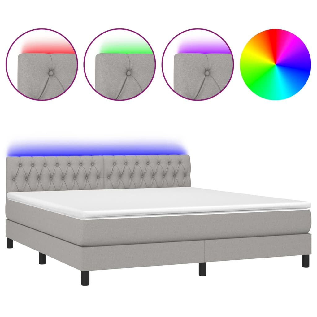 vidaXL Κρεβάτι Boxspring με Στρώμα & LED Αν.Γκρι 180x200 εκ Υφασμάτινο