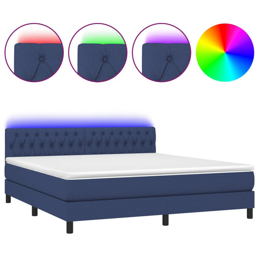 vidaXL Κρεβάτι Boxspring με Στρώμα & LED Μπλε 180x200 εκ. Υφασμάτινο