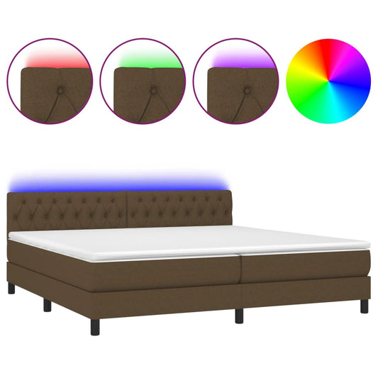 vidaXL Κρεβάτι Boxspring με Στρώμα & LED Σκ.Καφέ 200x200 εκ Υφασμάτινο