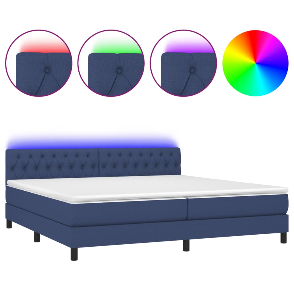 vidaXL Κρεβάτι Boxspring με Στρώμα & LED Μπλε 200x200 εκ. Υφασμάτινο