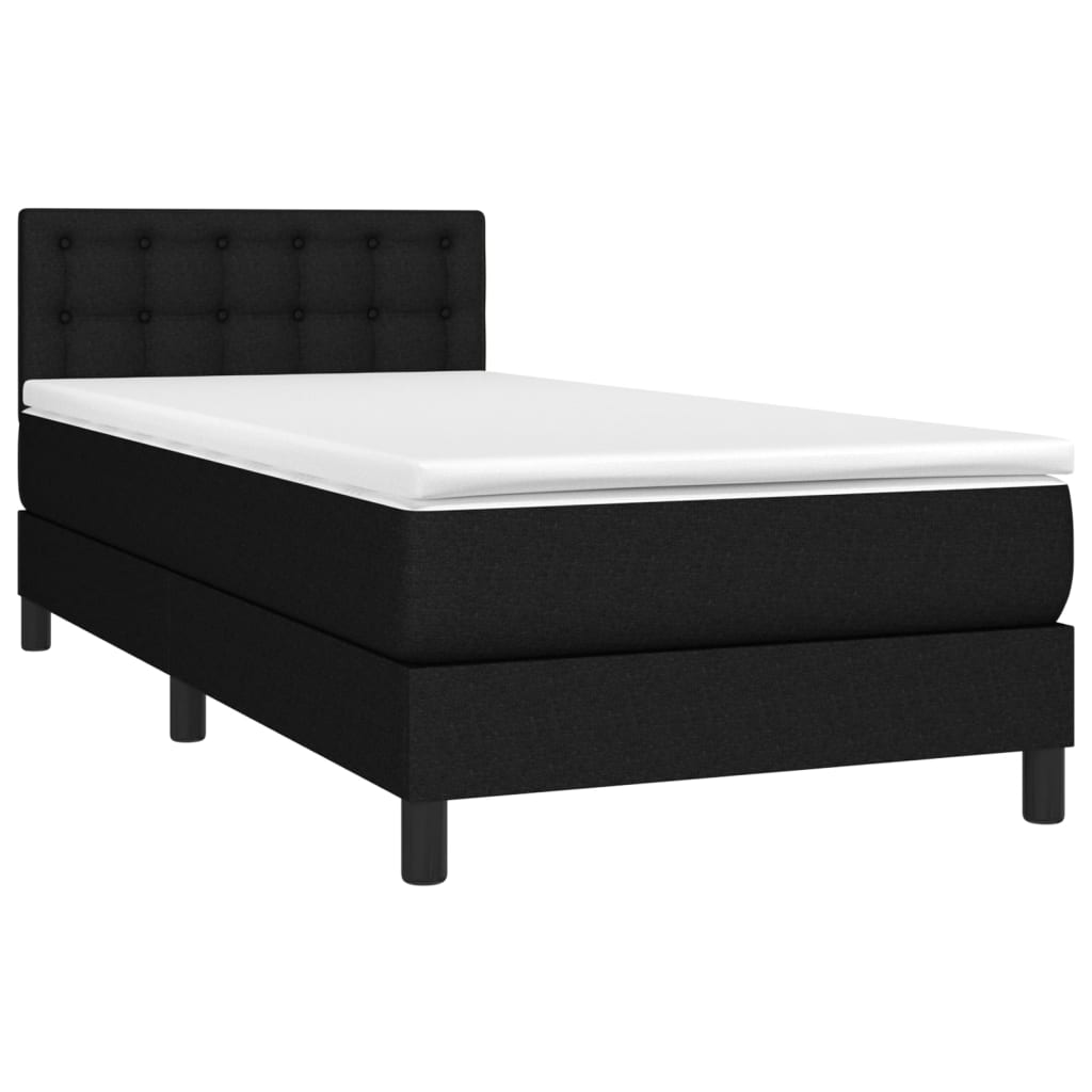 vidaXL Κρεβάτι Boxspring με Στρώμα & LED Μαύρο 100x200 εκ. Υφασμάτινο