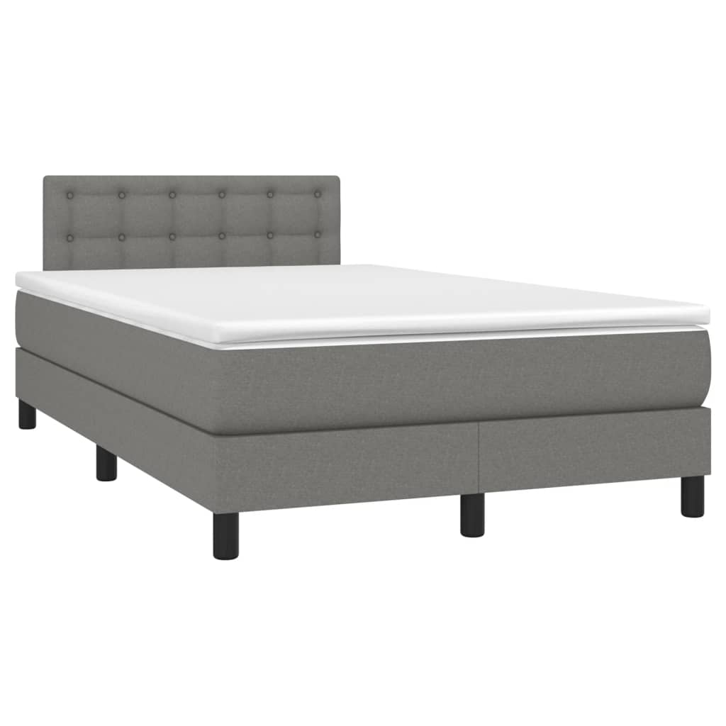 vidaXL Κρεβάτι Boxspring με Στρώμα & LED Σκ.Γκρι 120x200 εκ Υφασμάτινο