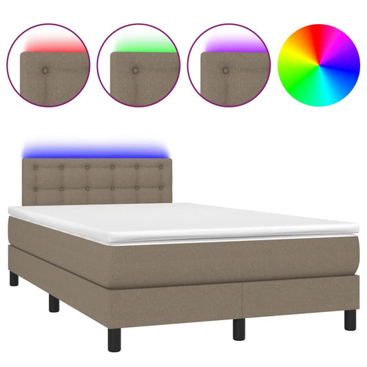 vidaXL Κρεβάτι Boxspring με Στρώμα & LED Taupe 120x200 εκ. Υφασμάτινο