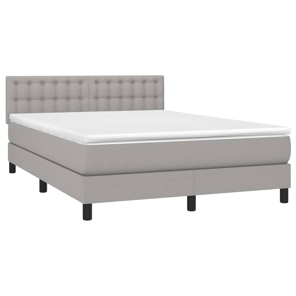 vidaXL Κρεβάτι Boxspring με Στρώμα & LED Αν.Γκρι 140x190εκ. Υφασμάτινο
