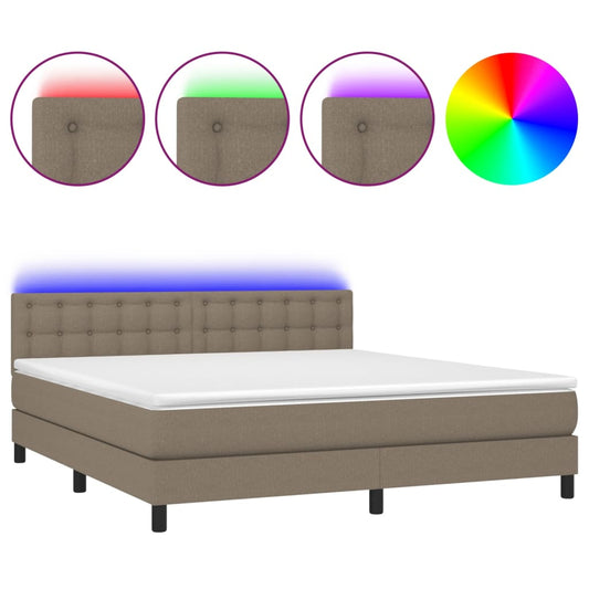 vidaXL Κρεβάτι Boxspring με Στρώμα & LED Taupe 180x200 εκ. Υφασμάτινο