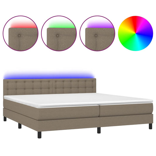 vidaXL Κρεβάτι Boxspring με Στρώμα & LED Taupe 200x200 εκ. Υφασμάτινο