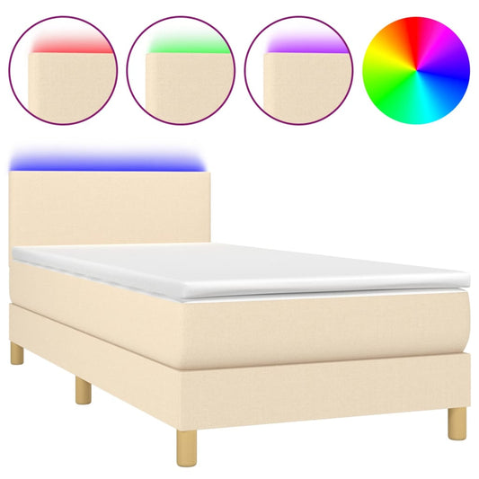 vidaXL Κρεβάτι Boxspring με Στρώμα & LED Κρεμ 80x200 εκ. Υφασμάτινο