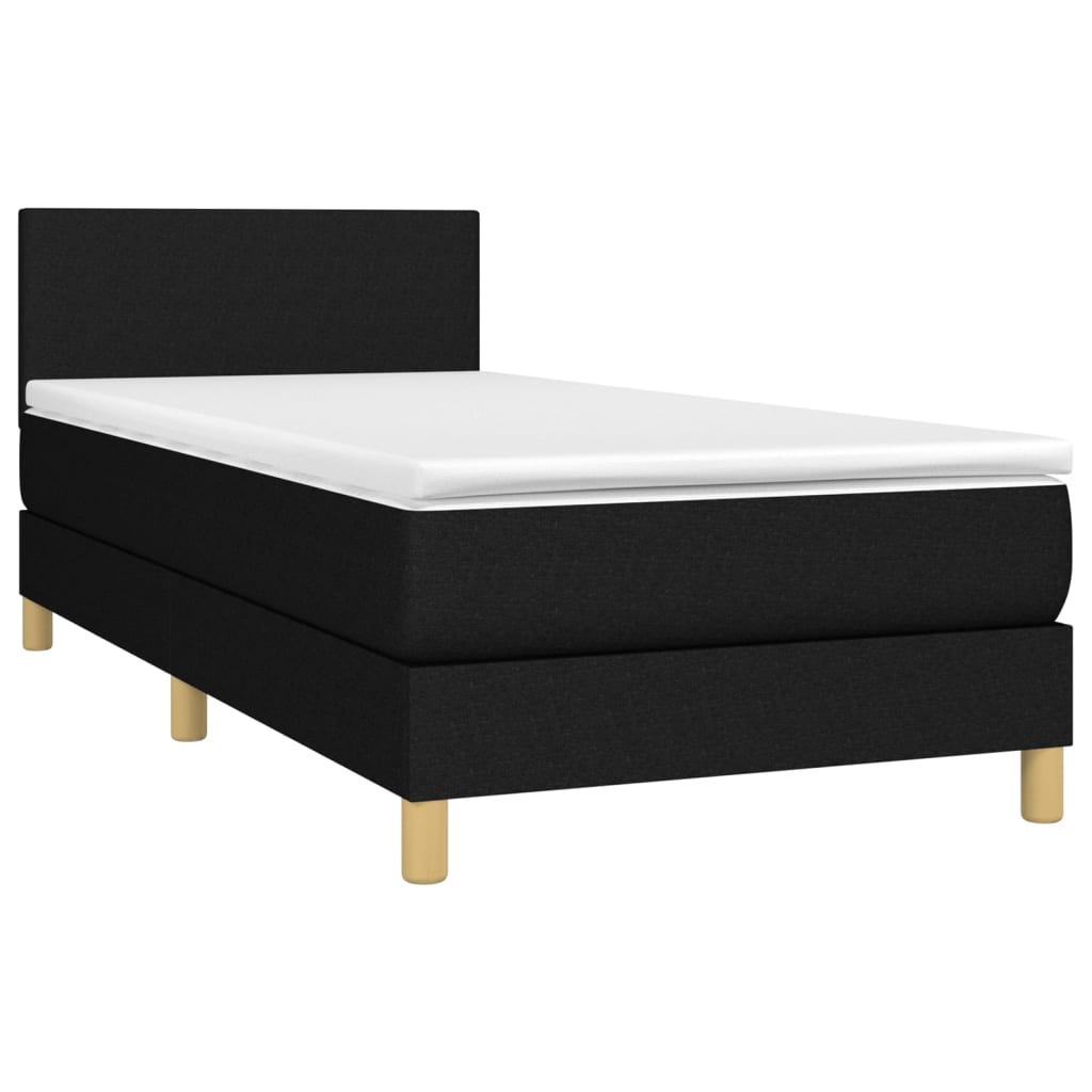 vidaXL Κρεβάτι Boxspring με Στρώμα & LED Μαύρο 90x190 εκ. Υφασμάτινο
