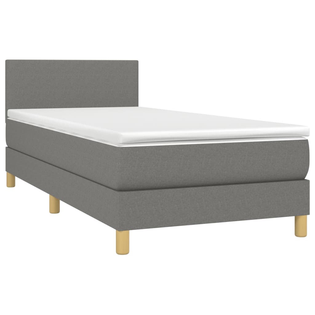 vidaXL Κρεβάτι Boxspring με Στρώμα & LED Σκ.Γκρι 90x200 εκ. Υφασμάτινο