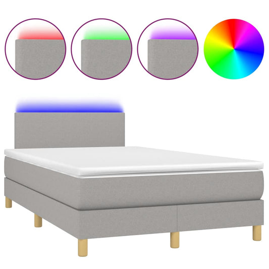 vidaXL Κρεβάτι Boxspring με Στρώμα & LED Αν.Γκρι 120x200 εκ Υφασμάτινο