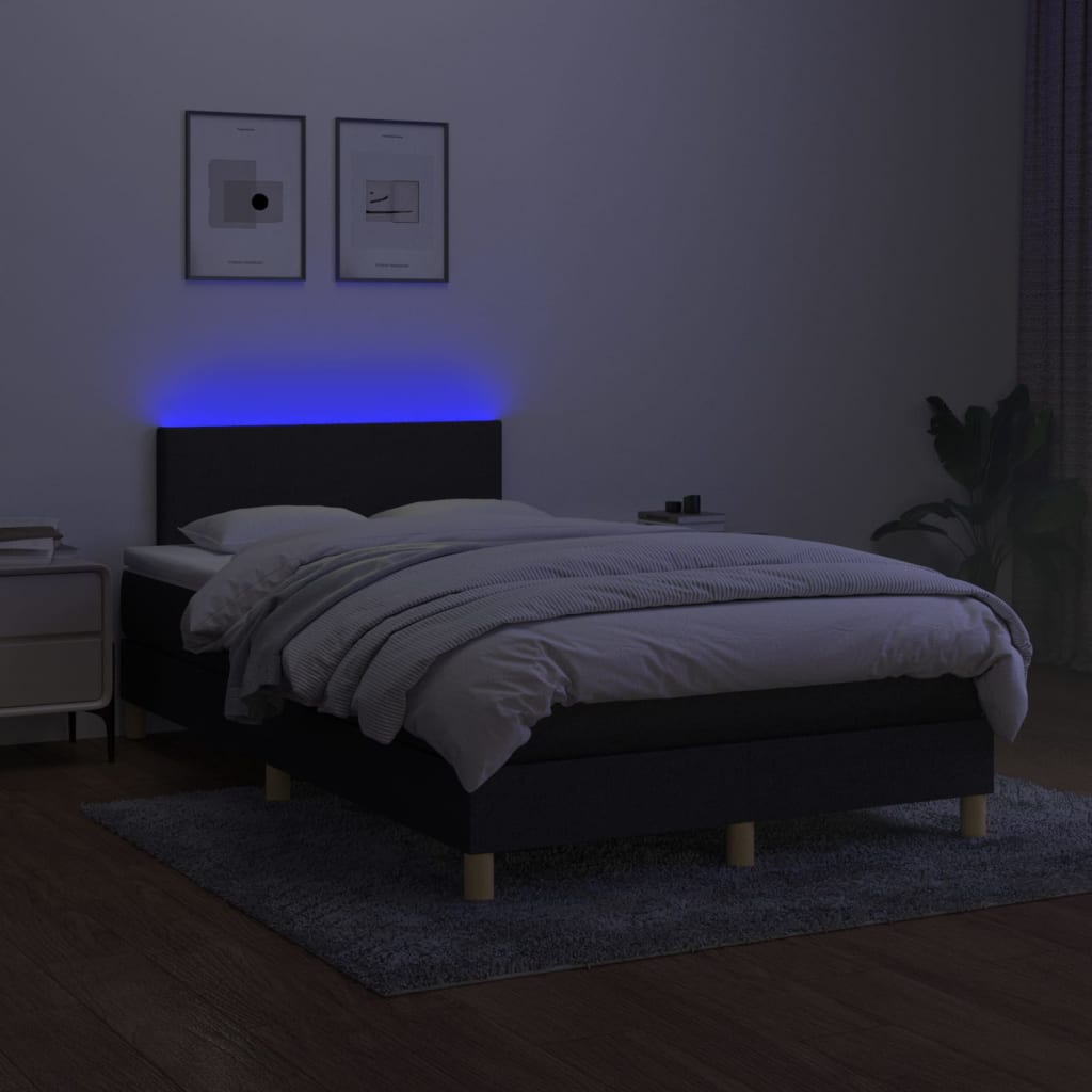vidaXL Κρεβάτι Boxspring με Στρώμα & LED Μαύρο 120x200 εκ. Υφασμάτινο