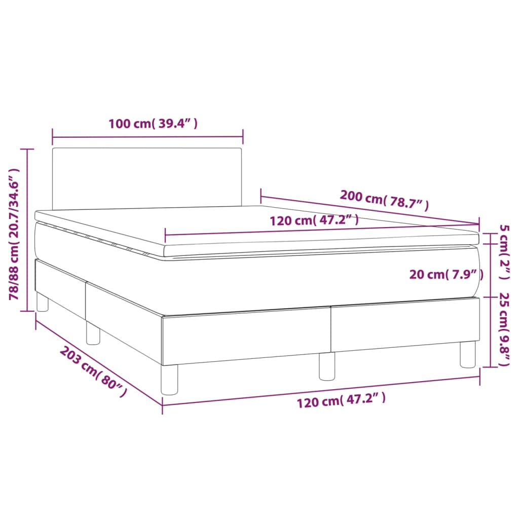 vidaXL Κρεβάτι Boxspring με Στρώμα & LED Μαύρο 120x200 εκ. Υφασμάτινο