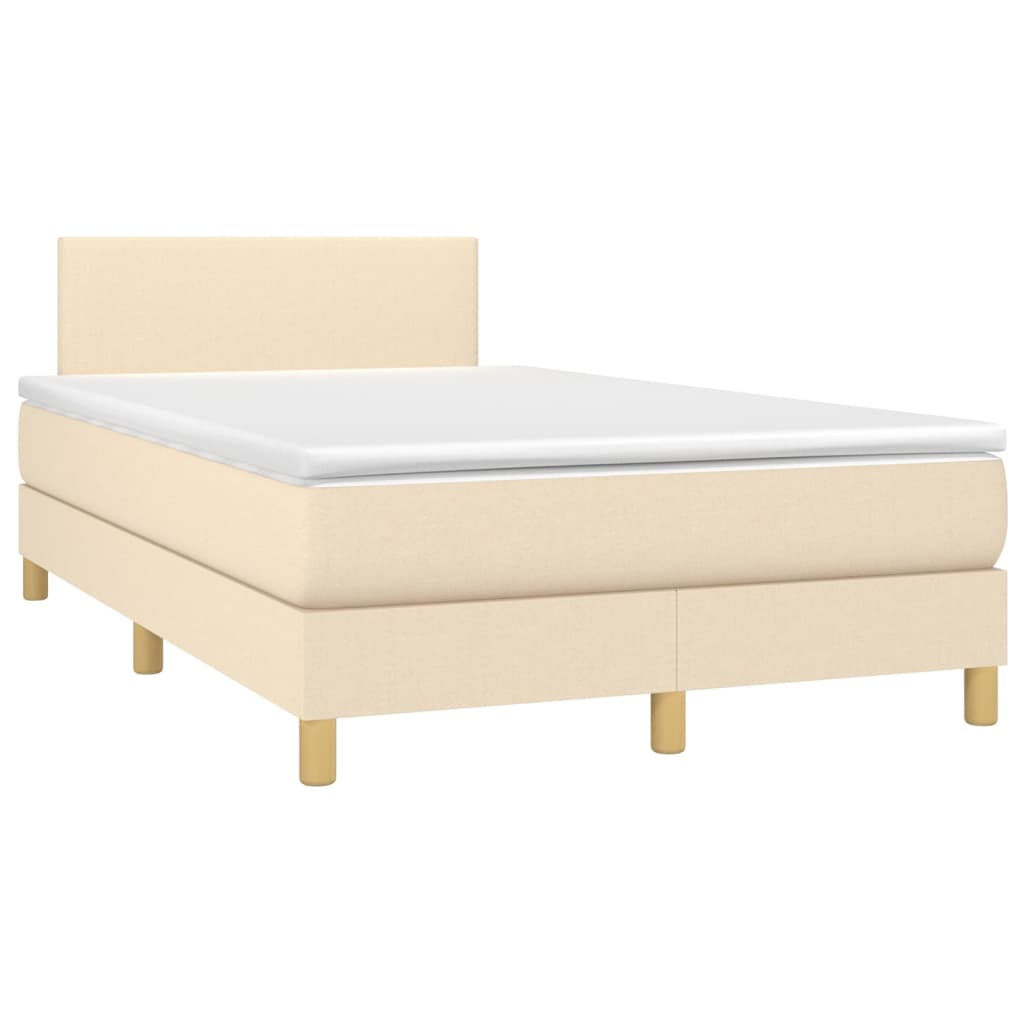 vidaXL Κρεβάτι Boxspring με Στρώμα & LED Κρεμ 120x200 εκ. Υφασμάτινο