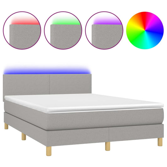 vidaXL Κρεβάτι Boxspring με Στρώμα & LED Αν.Γκρι 140x190εκ. Υφασμάτινο