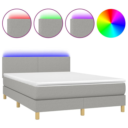 vidaXL Κρεβάτι Boxspring με Στρώμα & LED Αν.Γκρι 140x200 εκ Υφασμάτινο