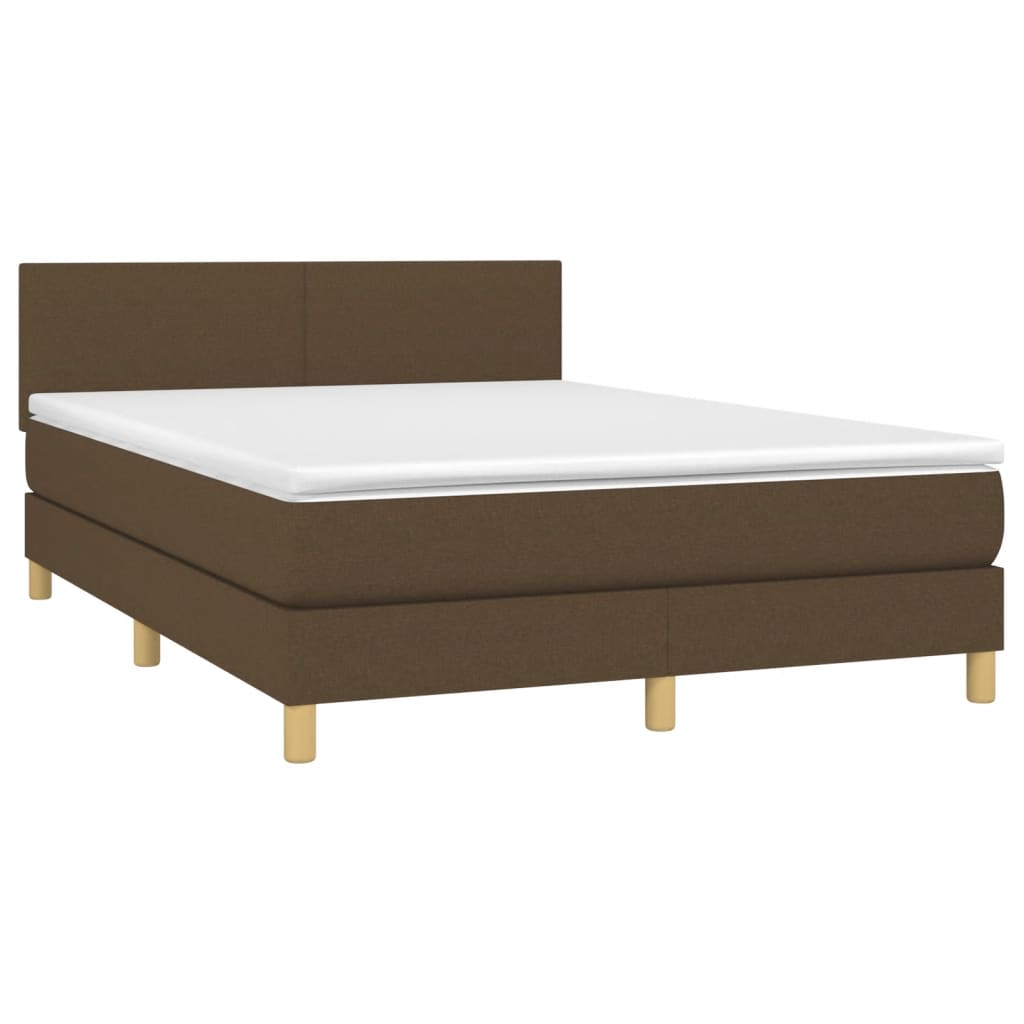 vidaXL Κρεβάτι Boxspring με Στρώμα & LED Σκ.Καφέ 140x200 εκ Υφασμάτινο