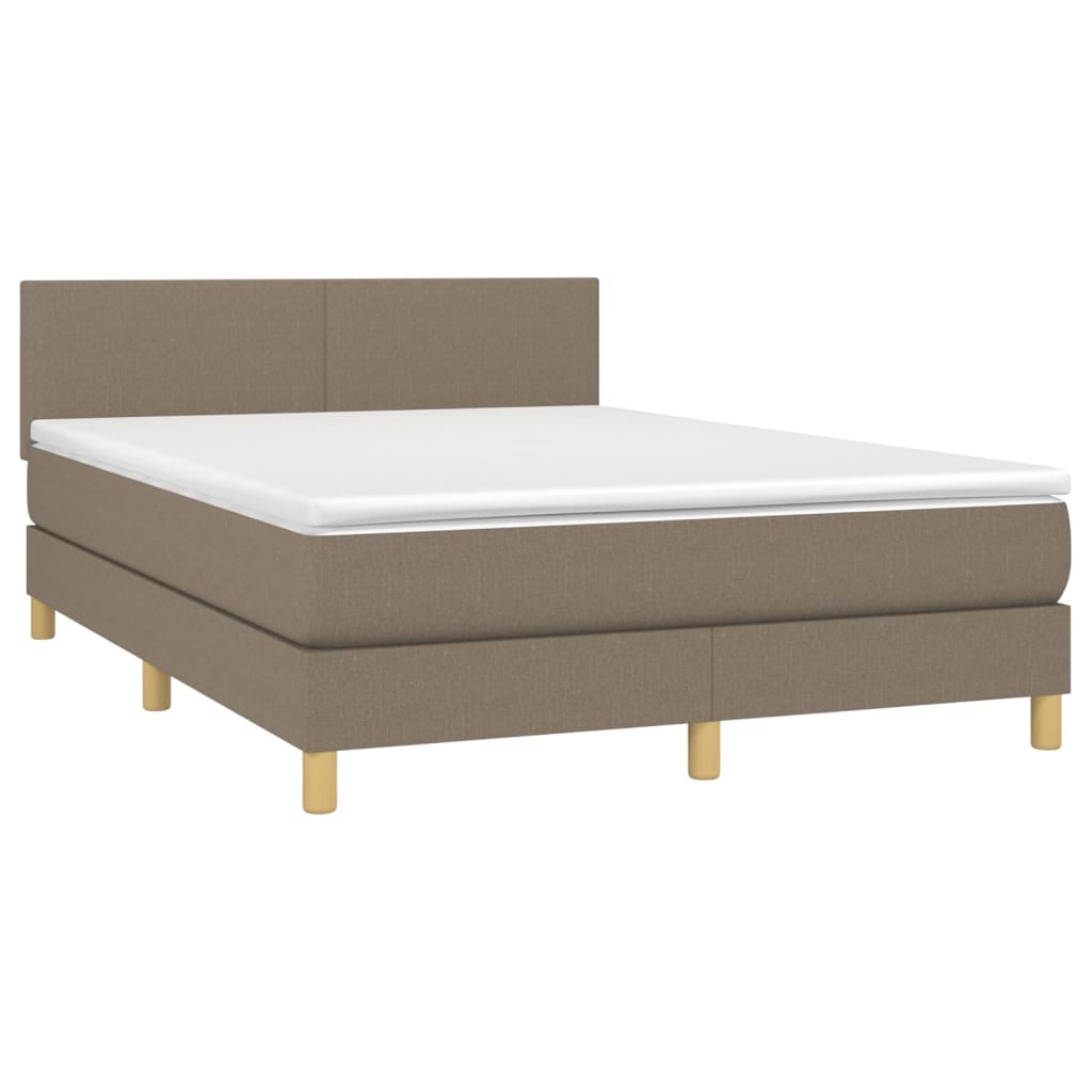 vidaXL Κρεβάτι Boxspring με Στρώμα & LED Taupe 140x200 εκ. Υφασμάτινο