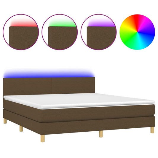 vidaXL Κρεβάτι Boxspring με Στρώμα & LED Σκ.Καφέ 160x200 εκ Υφασμάτινο
