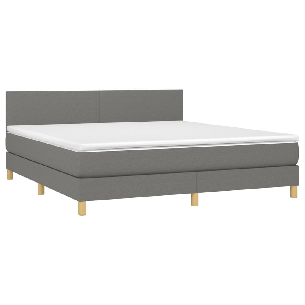 vidaXL Κρεβάτι Boxspring με Στρώμα & LED Σκ.Γκρι 180x200 εκ Υφασμάτινο