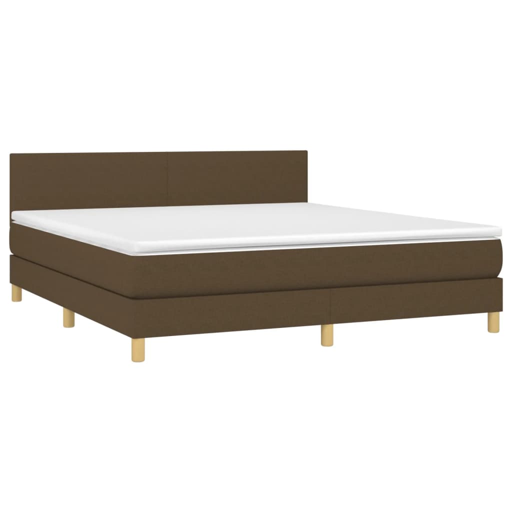 vidaXL Κρεβάτι Boxspring με Στρώμα & LED Σκ.Καφέ 180x200εκ. Υφασμάτινο