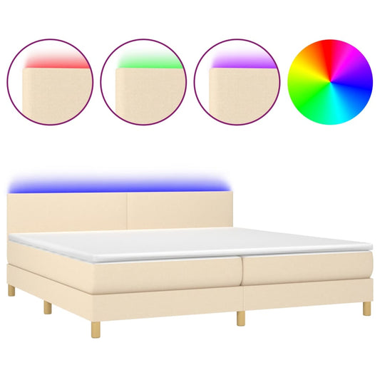 vidaXL Κρεβάτι Boxspring με Στρώμα & LED Κρεμ 200x200 εκ. Υφασμάτινο