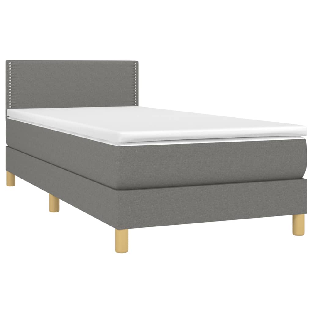 vidaXL Κρεβάτι Boxspring με Στρώμα & LED Σκ.Γκρι 80x200 εκ. Υφασμάτινο