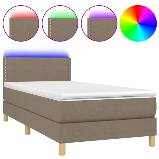 vidaXL Κρεβάτι Boxspring με Στρώμα & LED Taupe 90x190 εκ. Υφασμάτινο