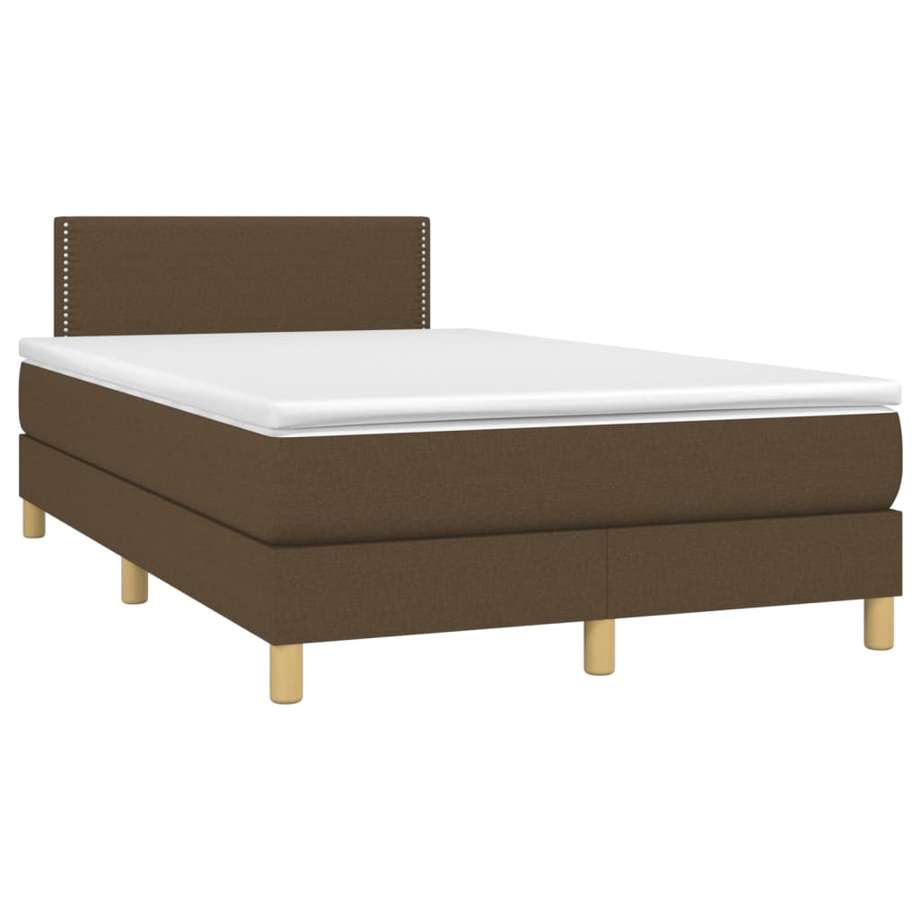 vidaXL Κρεβάτι Boxspring με Στρώμα & LED Σκ.Καφέ 120x200 εκ Υφασμάτινο
