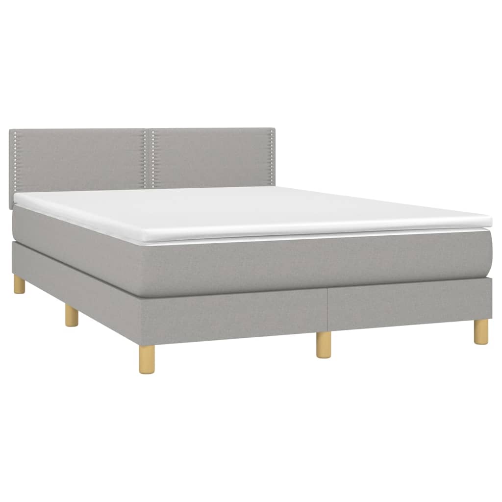 vidaXL Κρεβάτι Boxspring με Στρώμα & LED Αν.Γκρι 140x190εκ. Υφασμάτινο