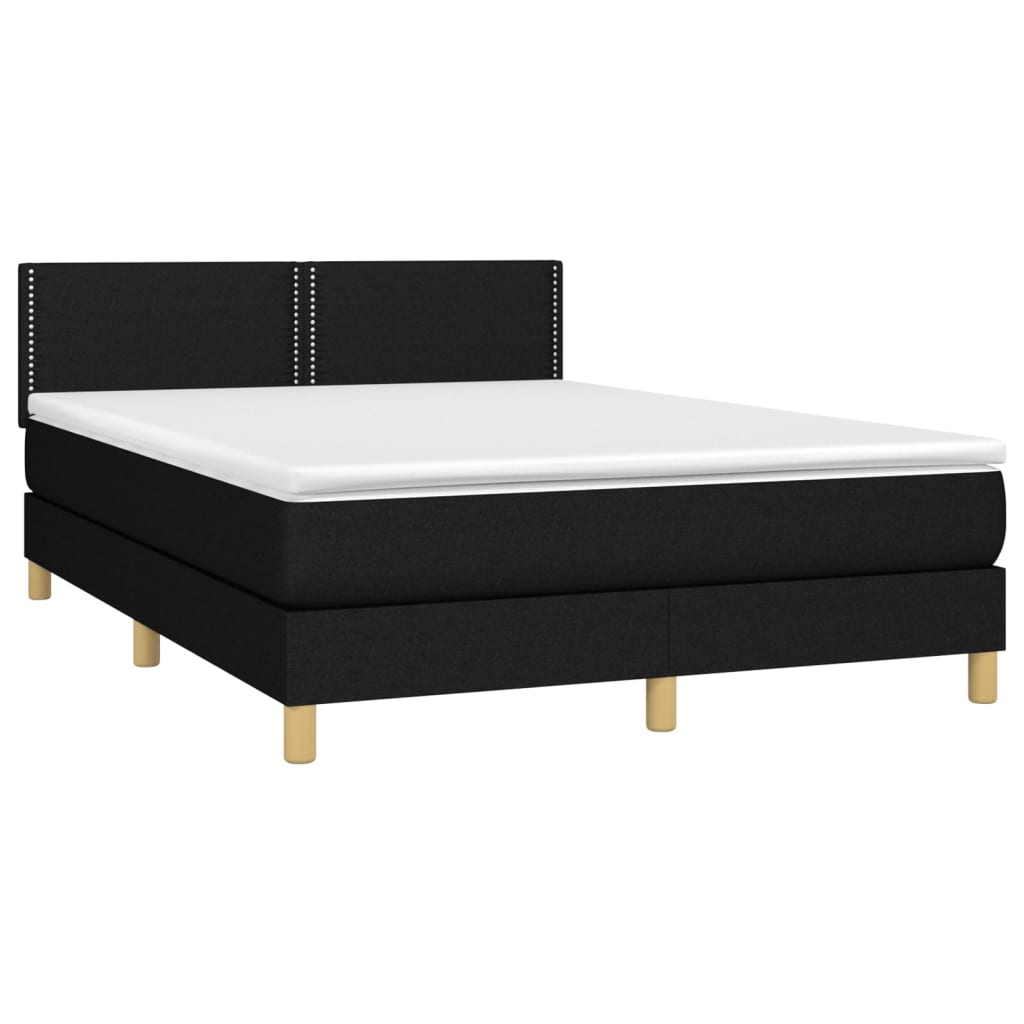 vidaXL Κρεβάτι Boxspring με Στρώμα & LED Μαύρο 140x190 εκ. Υφασμάτινο