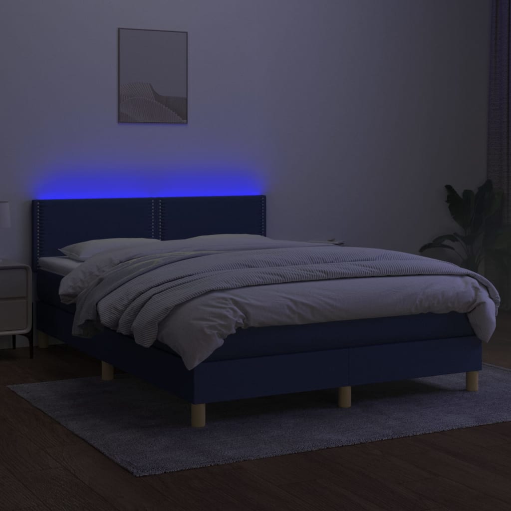 vidaXL Κρεβάτι Boxspring με Στρώμα & LED Μπλε 140x190 εκ. Υφασμάτινο