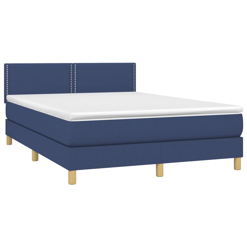 vidaXL Κρεβάτι Boxspring με Στρώμα & LED Μπλε 140x200 εκ. Υφασμάτινο