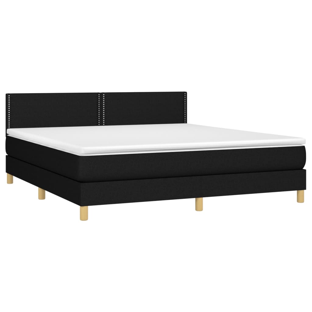 vidaXL Κρεβάτι Boxspring με Στρώμα & LED Μαύρο 160x200 εκ. Υφασμάτινο