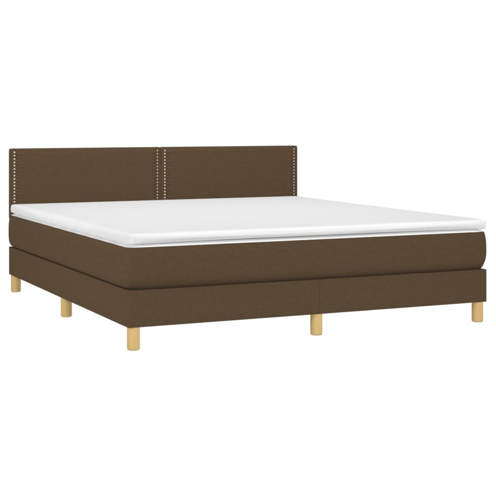 vidaXL Κρεβάτι Boxspring με Στρώμα & LED Σκ.Καφέ 180x200εκ. Υφασμάτινο
