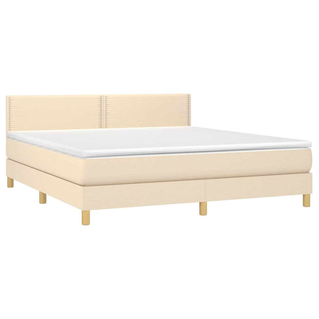 vidaXL Κρεβάτι Boxspring με Στρώμα & LED Κρεμ 180x200 εκ. Υφασμάτινο