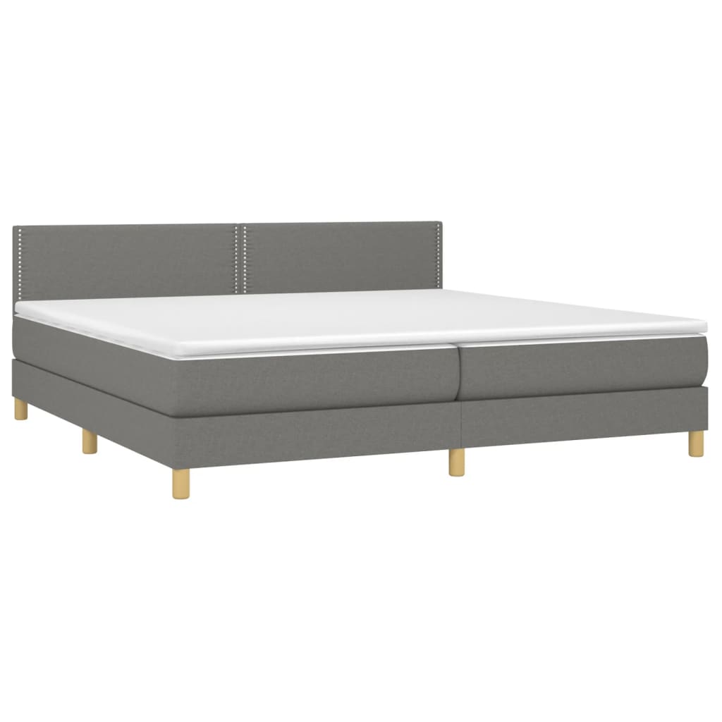 vidaXL Κρεβάτι Boxspring με Στρώμα & LED Σκ.Γκρι 200x200εκ. Υφασμάτινο
