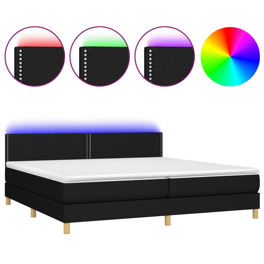 vidaXL Κρεβάτι Boxspring με Στρώμα & LED Μαύρο 200x200 εκ. Υφασμάτινο