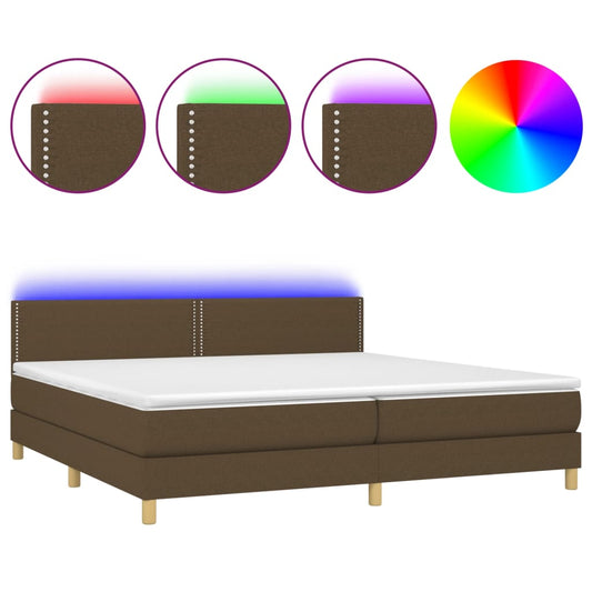 vidaXL Κρεβάτι Boxspring με Στρώμα & LED Σκ.Καφέ 200x200 εκ Υφασμάτινο