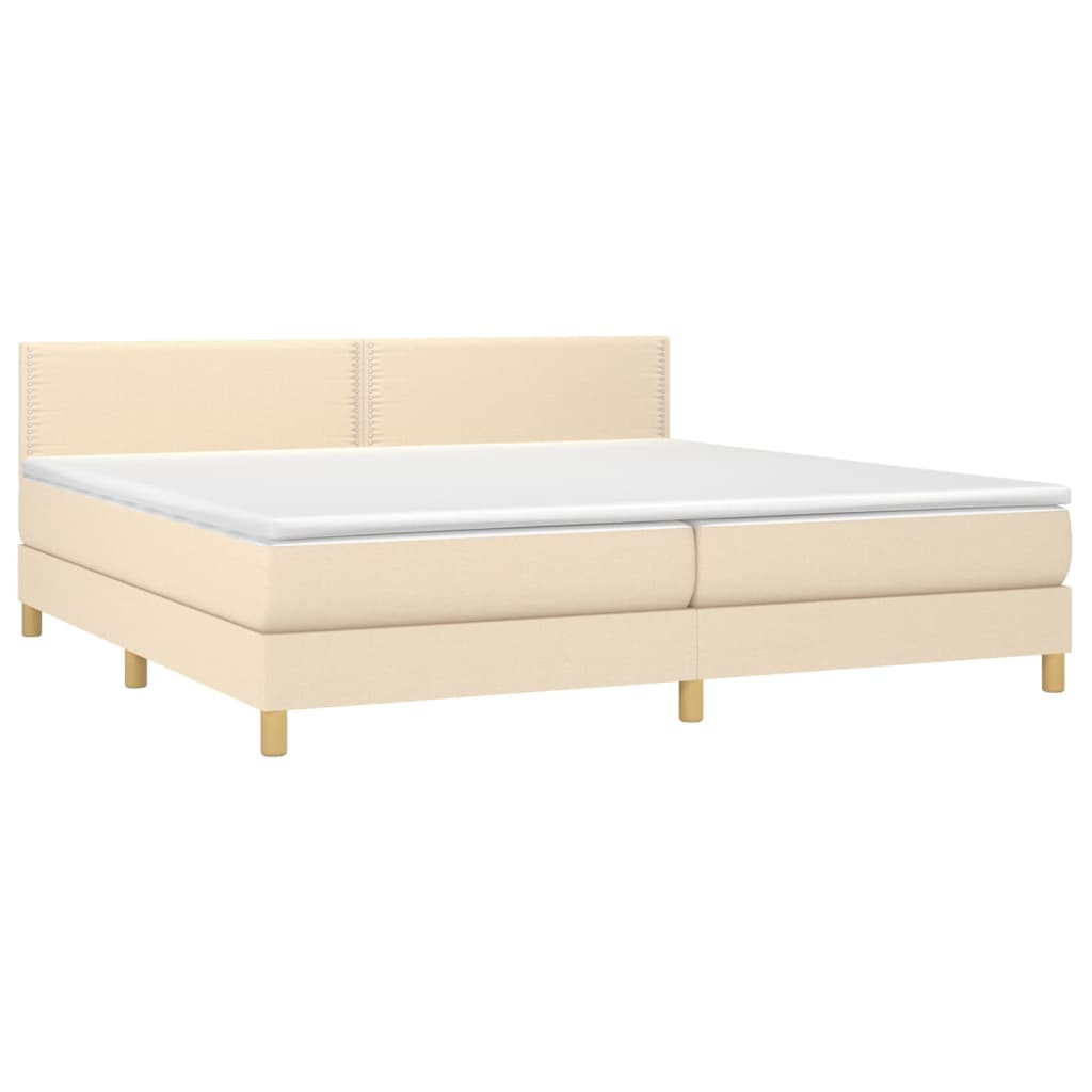 vidaXL Κρεβάτι Boxspring με Στρώμα & LED Κρεμ 200x200 εκ. Υφασμάτινο