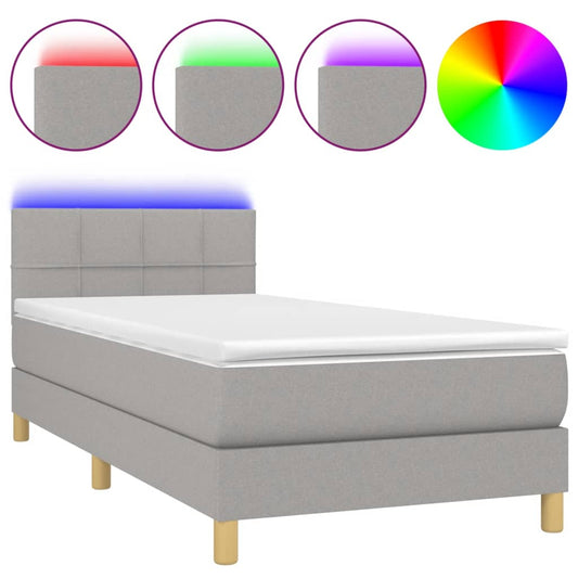 vidaXL Κρεβάτι Boxspring με Στρώμα & LED Αν.Γκρι 80x200 εκ. Υφασμάτινο