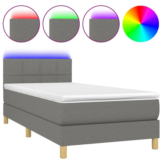 vidaXL Κρεβάτι Boxspring με Στρώμα & LED Σκ.Γκρι 80x200 εκ. Υφασμάτινο