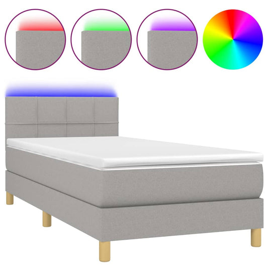 vidaXL Κρεβάτι Boxspring με Στρώμα & LED Αν.Γκρι 90x190 εκ. Υφασμάτινο