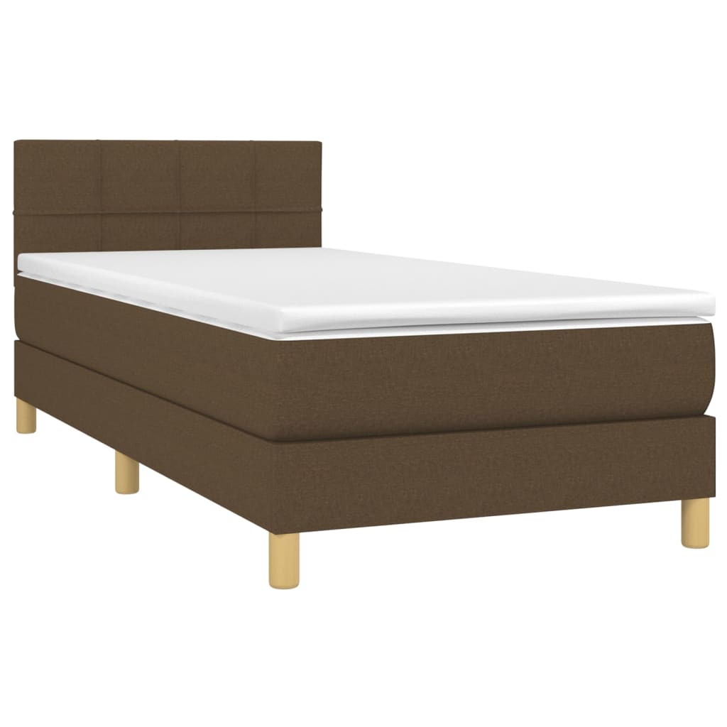 vidaXL Κρεβάτι Boxspring με Στρώμα & LED Σκ.Καφέ 90x190 εκ. Υφασμάτινο