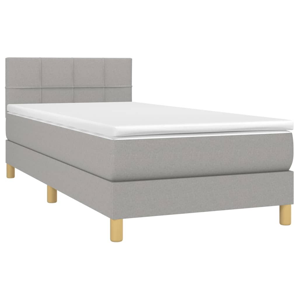 vidaXL Κρεβάτι Boxspring με Στρώμα & LED Αν.Γκρι 90x200 εκ. Υφασμάτινο