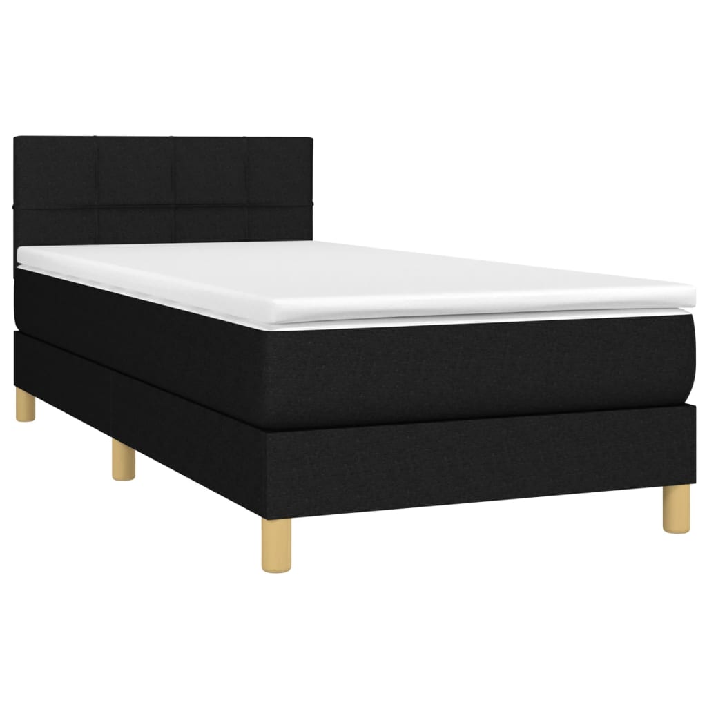 vidaXL Κρεβάτι Boxspring με Στρώμα & LED Μαύρο 100x200 εκ. Υφασμάτινο