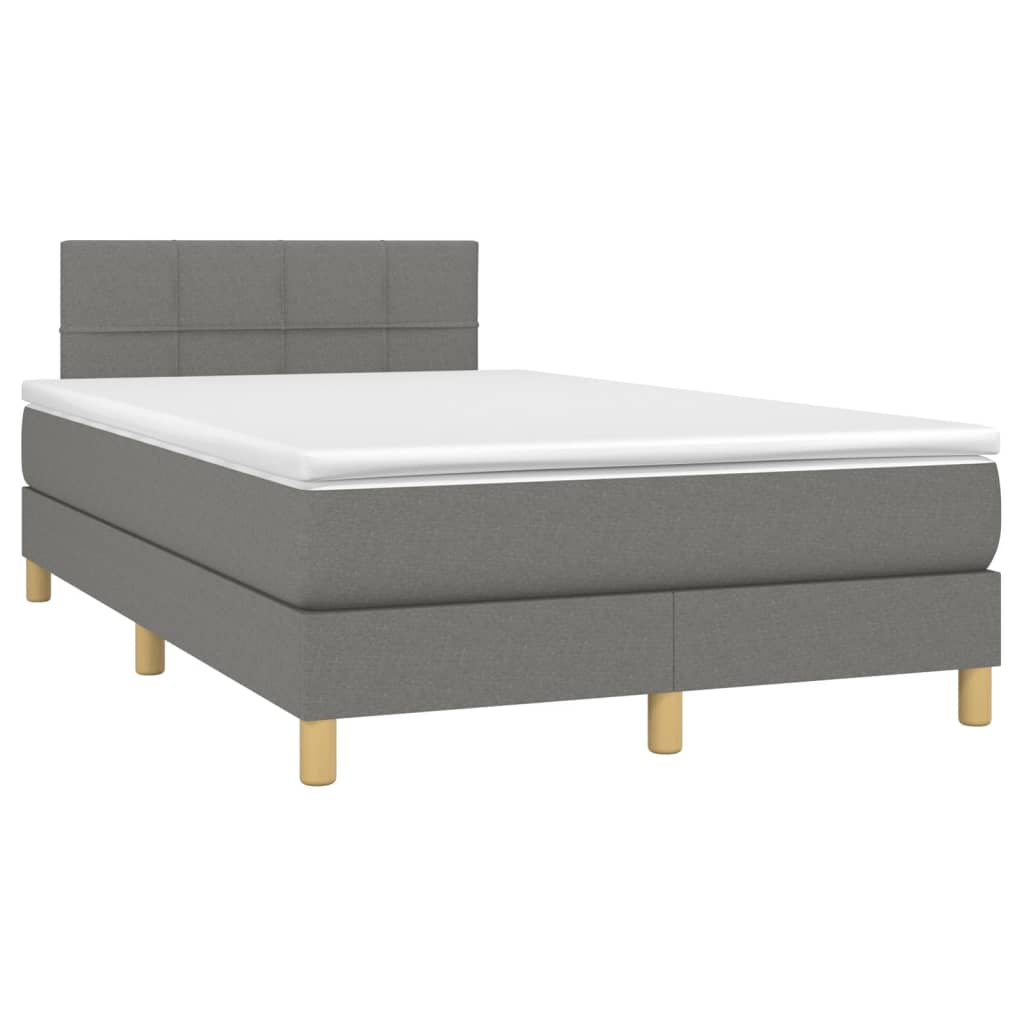 vidaXL Κρεβάτι Boxspring με Στρώμα & LED Σκ.Γκρι 120x200 εκ Υφασμάτινο